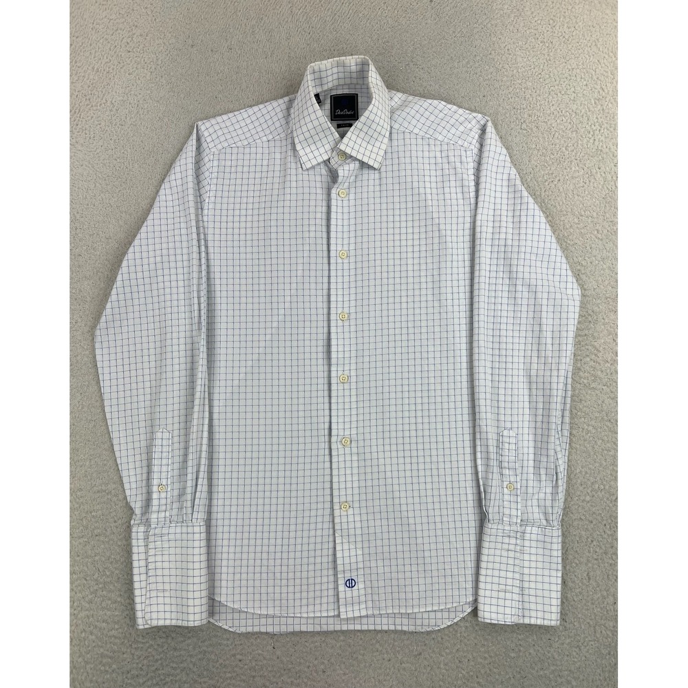 David Donahue Dress Shirt Mens 15.5 32/33 White Check Slim Fit Cotton Twill LS